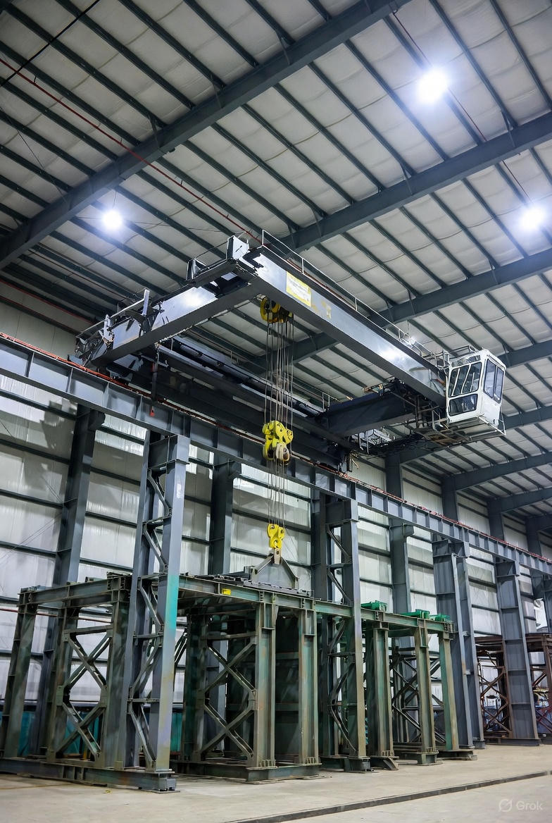 نصب جرثقیل سقفی روی سوله: راهنمای جامع طراحی، تقویت، اجرا و گارانتی ۱۵ ساله توسط افق سوله آریا